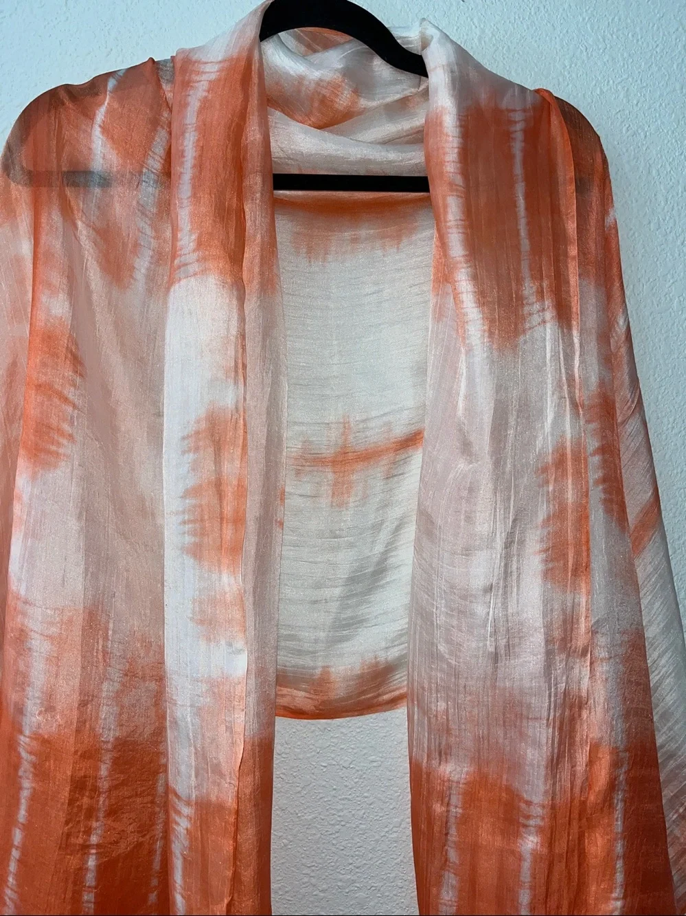 100% Silk ombré Orange & White   Shawl Scarf Oversized 31”x64”